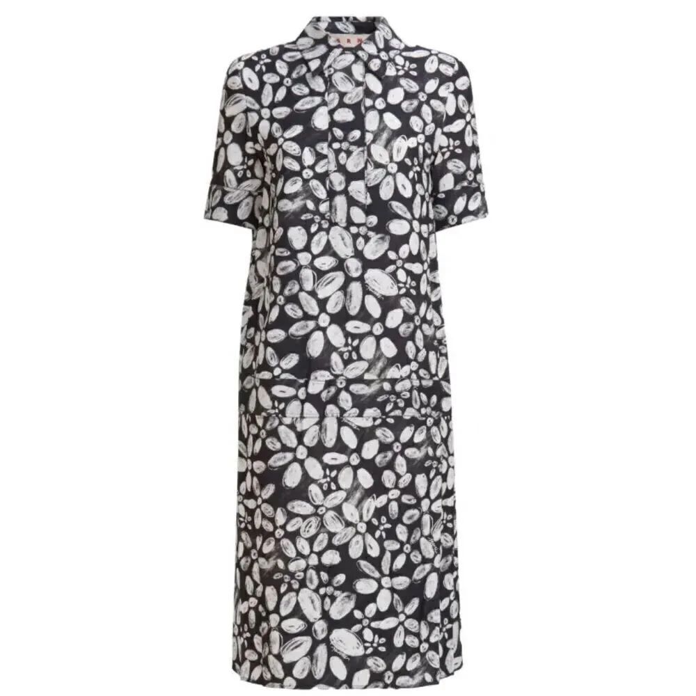 Marni blooming envers midi shirt dress in black & white NWT Size 38/ US 2